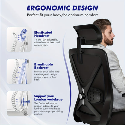 Authmic Office Chair Features Ergonomic Design With Adjustable Armrests, 3D Lumbar Support, And A Headrest. This Executive Chair Includes Swivel Functionality And A Set Of Silent Casters, Supporting Up To 200 Kg.