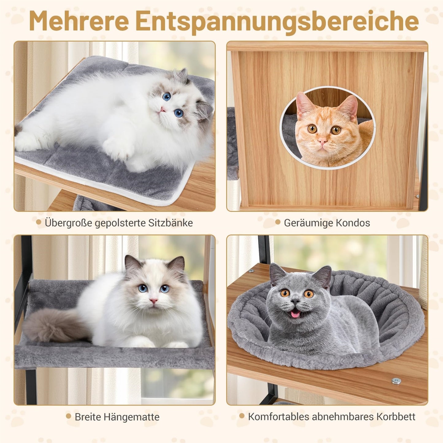Kat Krabpaal – Krabboom – Klimmeubel – Kattenmeubel – Speeltoren – 160cm Hoog – Met Hangkussen En Sisal Krabpost – Natuurlijke Grijs Zwart Variant