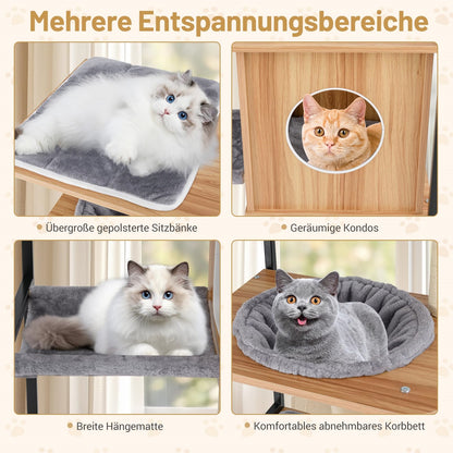 Kat Krabpaal – Krabboom – Klimmeubel – Kattenmeubel – Speeltoren – 160cm Hoog – Met Hangkussen En Sisal Krabpost – Natuurlijke Grijs Zwart Variant