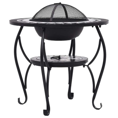 68cm Black and White Fireplace Screen with Top & Mesh/Mosaic Lid - Heavy-Duty Metal Fire Barrier, 4-Legged Sturdy Table Cover for Wood Burning Fireplace, Fits 26-27" Fireplaces, Compatible with Mantels (No Ignition System)