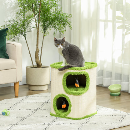 Krabpaal – Krabmeubel – Kattenboom – Kattenkrabpaal – Kattenhol – 52 cm – Fluwelen Kattenhol – Duurzaam Kraboppervlak – Speeltje – Groen/Crème
