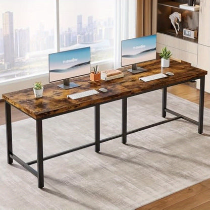Bureau – Werkplek – Computertafel – Schrijftafel – Bureaublad – Extra Lang – Massief Houten Blad Met Stevig Metalen Frame