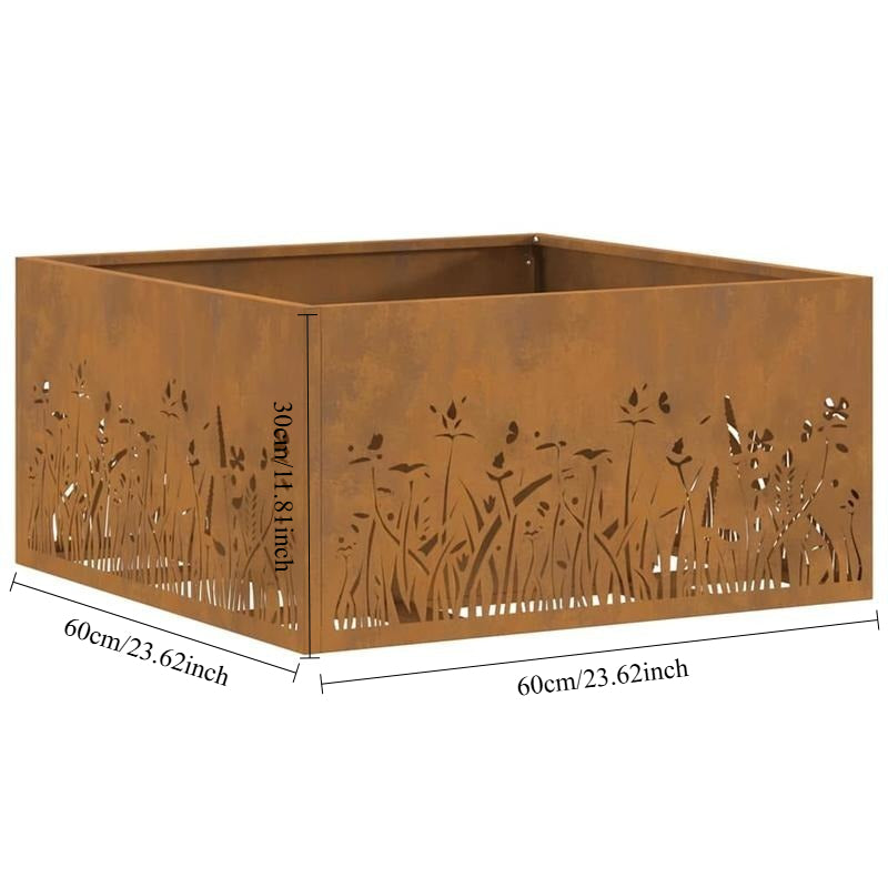 Vuurkorf – Tuinhaard – Buitenhaard – Terrashaard – Brander – Groot 60x60x30 cm – Met Realistisch Vlammen Effect – Bruin Metaal