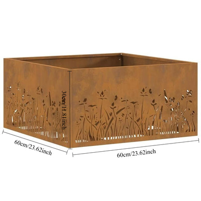 Vuurkorf – Tuinhaard – Buitenhaard – Terrashaard – Brander – Groot 60x60x30 cm – Met Realistisch Vlammen Effect – Bruin Metaal