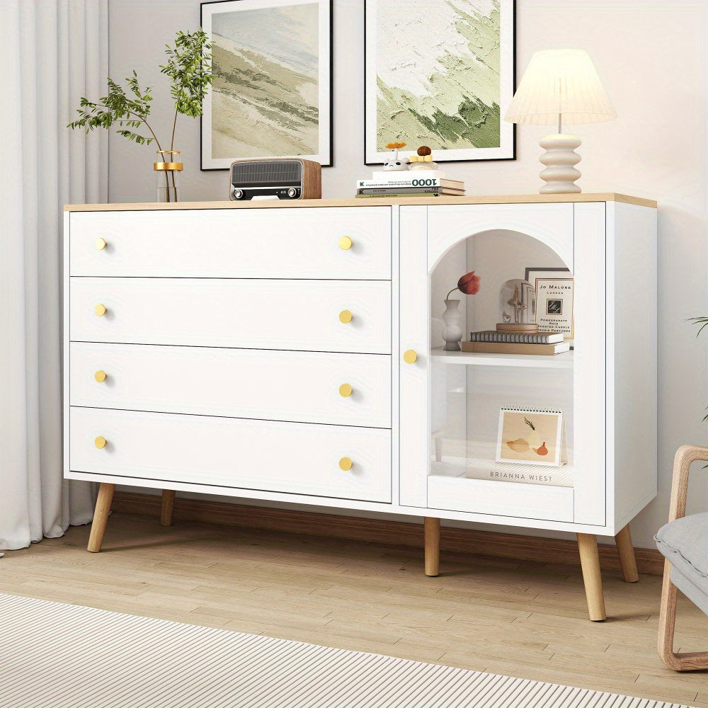 Wit Dressoir – Sideboard – Ladekast – Opbergkast – Buffetkast – 4 Ruime Lades – Modern Design – 120x40x77,5 cm