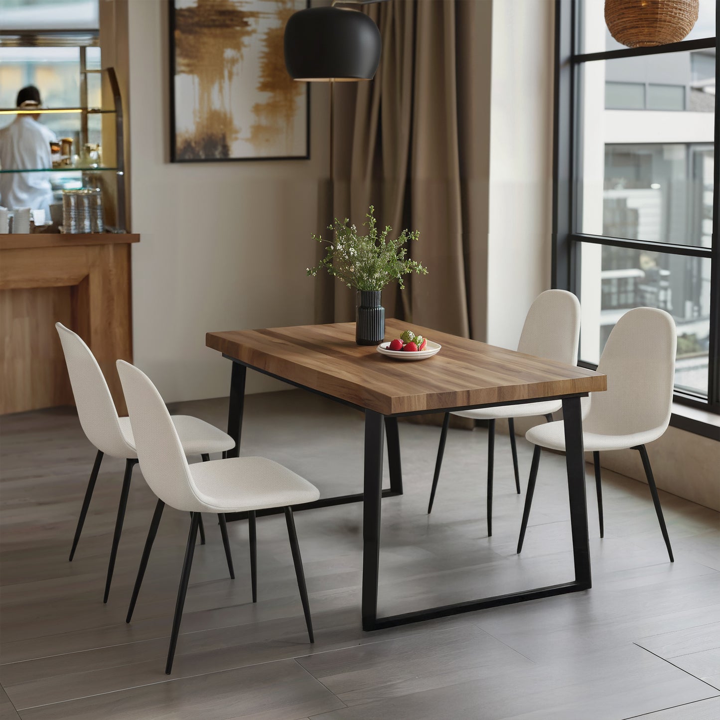 Eetkamerstoel – Dining Chair – Kuipstoel – Stoel – Zithoekstoel – Scandinavisch Design – Met Metalen Poten – Set Van 4 – Ergonomische Rugleuning – Zacht Schuimkussen – Wit – 46,5x43,5x85,5 cm