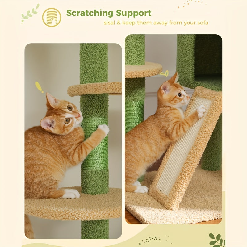 Kattenboom – Kattenkrabpaal – Kattenhuis – Kattenklimpaal – Krabpaal – Verstelbaar tot Plafond – Fiberboard & Comfortabele Hangmat – Warm Bruin