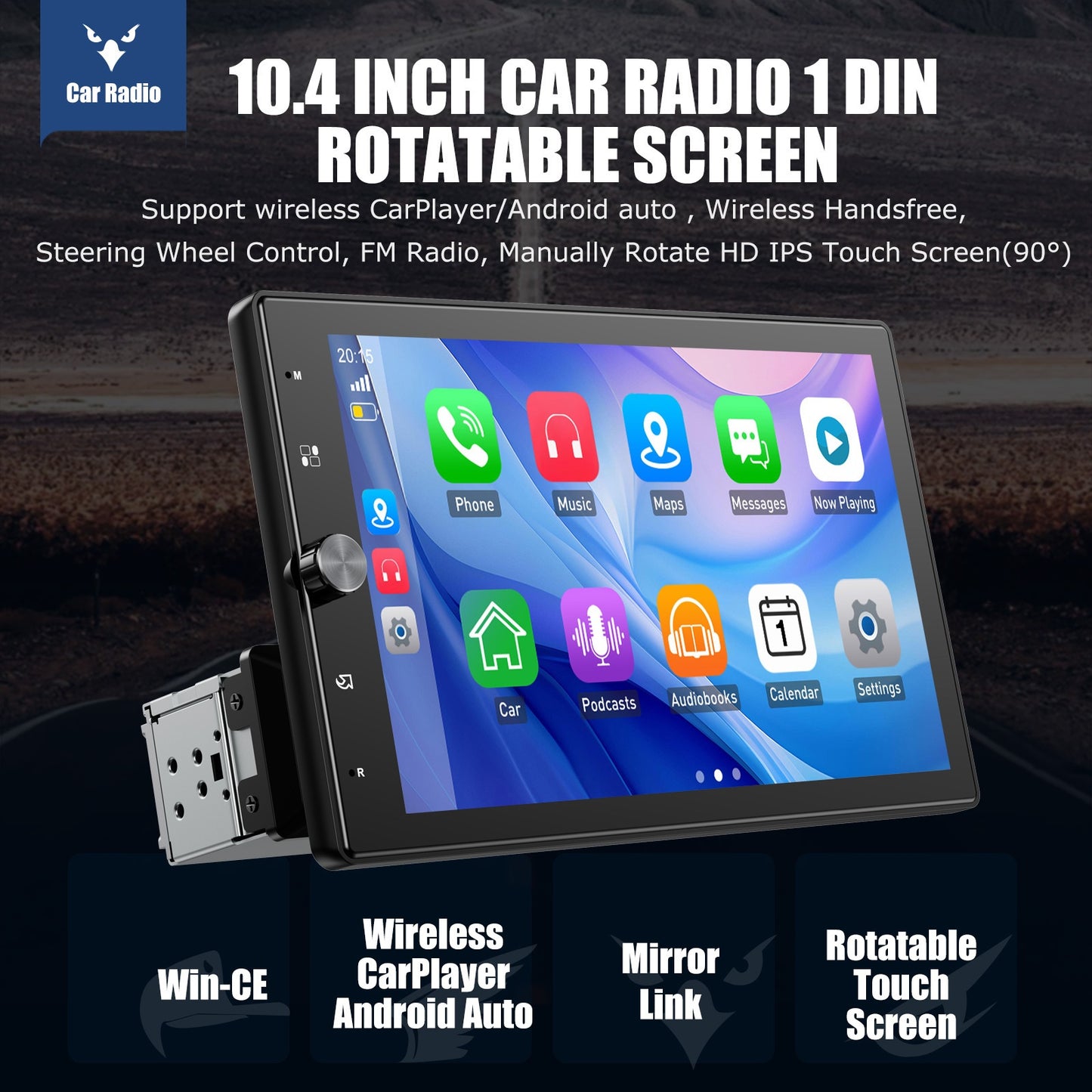 Autoradio – Auto Stereo – Single DIN Headunit – Multimedia Systeem – Draaibaar Touchscreen – 10,4 Inch HD IPS Display – Draadloos Apple CarPlay & Android Auto