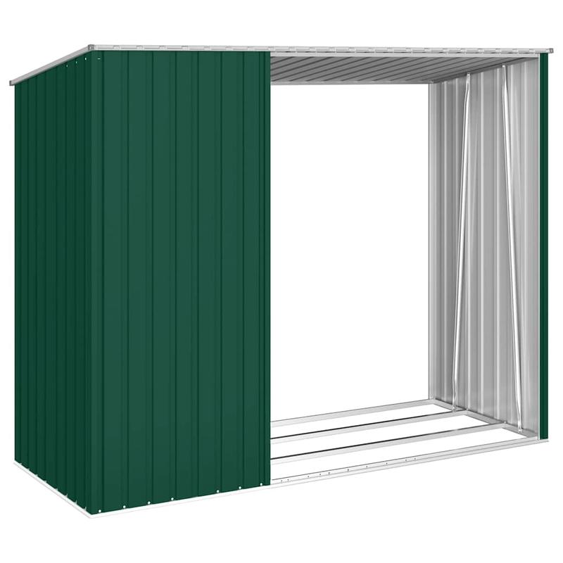 Tuinschuur Brandhoutopslag – Houtopslag Tuinhuis Schuur Houtberging – Groen – Gegalvaniseerd Staal – 245x98x159 cm – Weerbestendig & Ventilatie