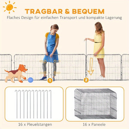 Dierenren – Puppy Ren – Hondenren – Konijnenren – Knaagdierren – Extra Groot 16 Panelen – Roestvrij Staal, Verstevigd Frame