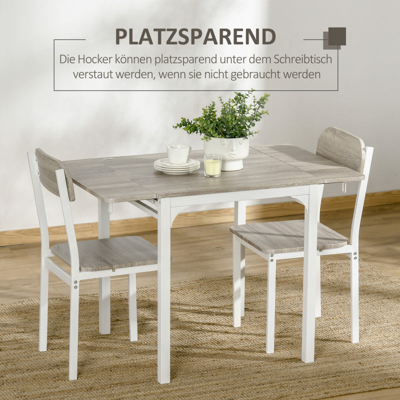 3-Delige Eettafelset – Inklapbare Tafel – Eetkamerset – Bistroset – Compacte Stoelenset – Natuurlijk Kleurontwerp – Stalen Frame – Ruimtebesparend Ontwerp