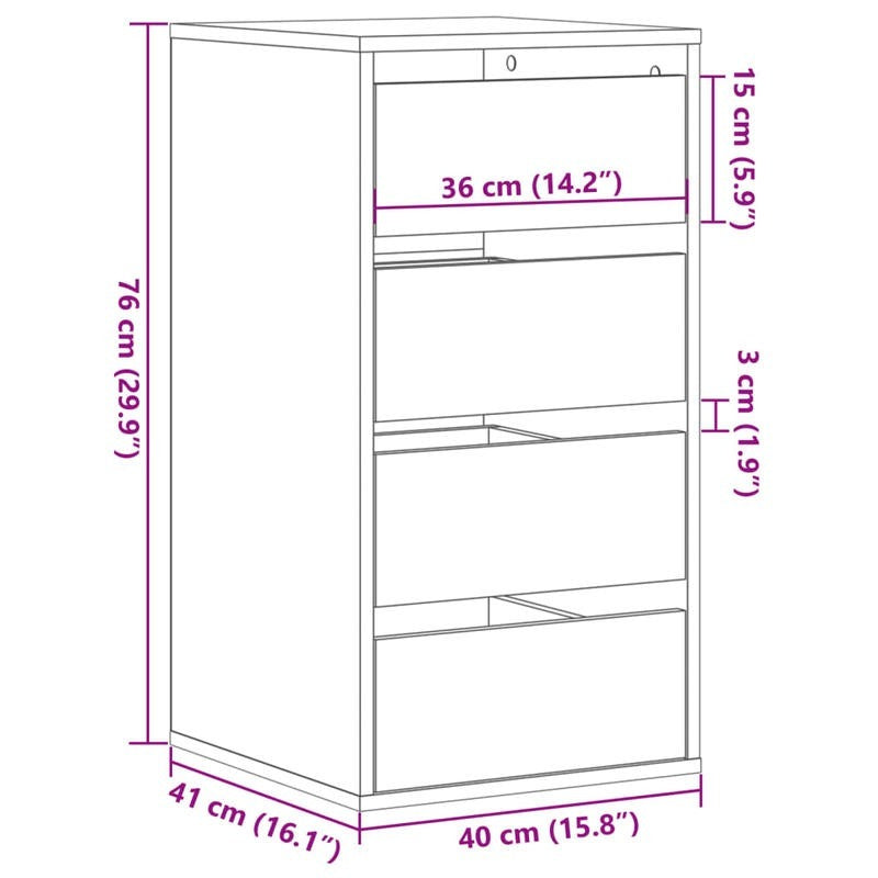 Modern Lockable Smoke Oak Wood Storage Cabinet with Lockable Drawers - 40x41x76cm Large Chest of Drawers, Oak Veneer, Easy Assembly -Standing Organizer for Bedroom, Living Room, Office - Minimalist Furniture (Engineered, Stor