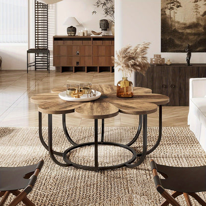 Salontafel – Koffietafel – Woonkamertafel – Bijzettafel – Lounge Tafel – Bloemvormig Kunstmarmer Tafelblad – Gouden Metalen Frame – Diameter 100 cm