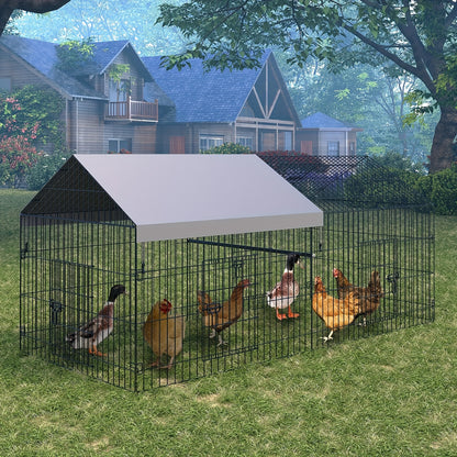 Heavy Duty Metal Chicken Coop 218.44cm x 101.6cm x 101.6cm Walk-In Poultry Cage with 4 Doors, Waterproof UV-Resistant Cover & -Proof Lock - Large Outdoor Barn for Ducks, Rabbits, Chickens - Spacious Run for 8-10 Hens, Easy As