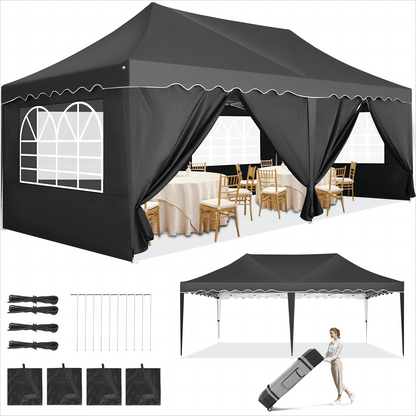 3.05x 6.1meter Canopy with Side Walls, Pop-up Tent, Party Tent with Roller Bag And 4 Sandbags, Easy to Install, Sunproof, Suitable for Camping, Picnics, Barbecues, Parties
