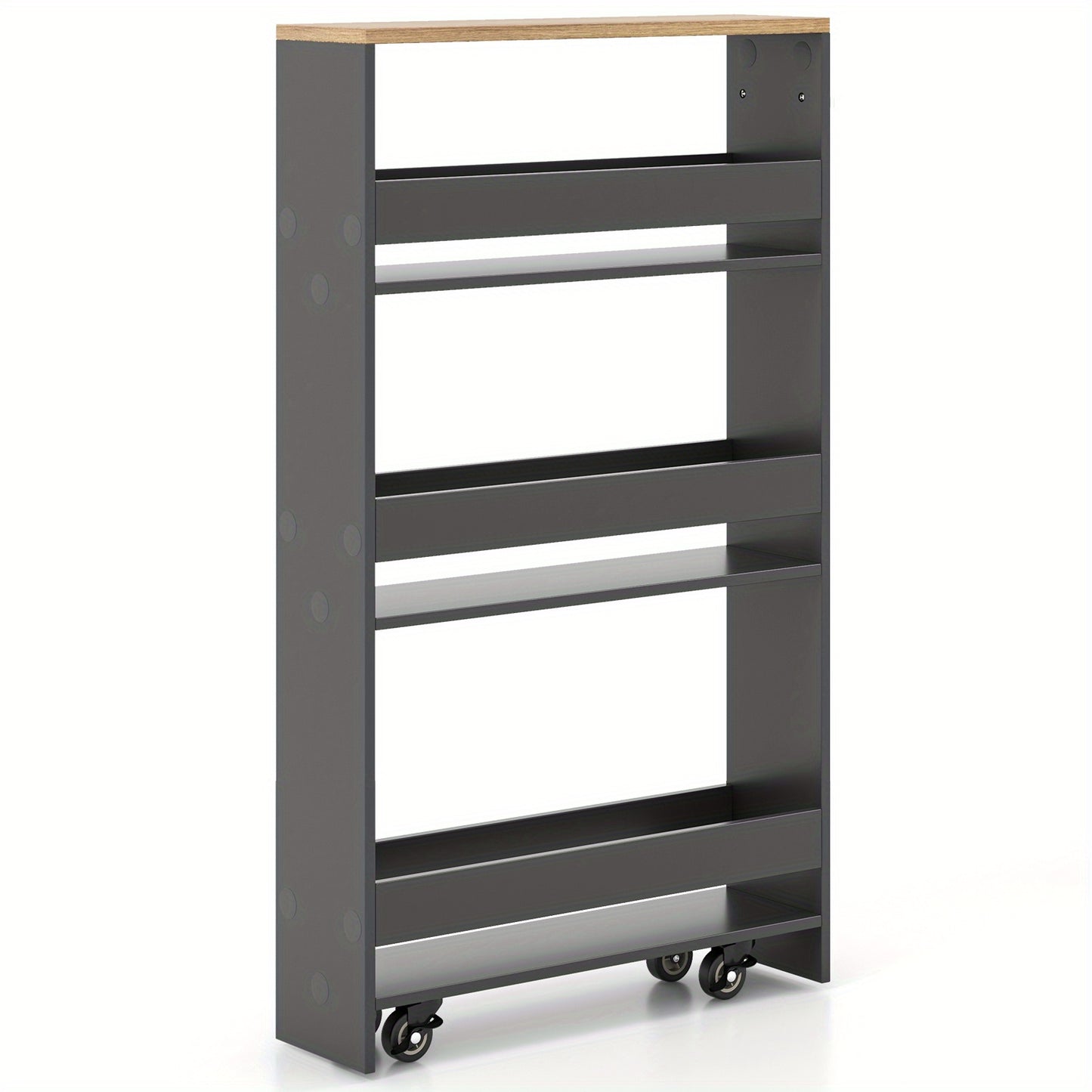 Keukentrolley – Rollwagen – Serveerwagen – Keukenwagen – Opbergtrolley – 4 Lagen met Houten Handvat – Smal Design 13 cm Breed