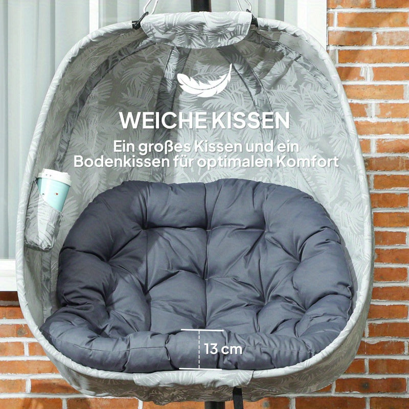 Outsunny egg -shaped hanging chair for the outdoor area foldable wall swing with a frame seat pads hammock for 1 people rock chair indoor outdoor terrace garden gray, Patio Furniture, Cozy Seating, Weatherresistant Material,