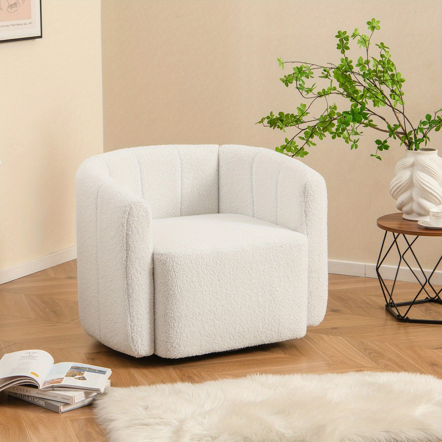 Draaifauteuil – Fauteuil – Loungestoel – Relaxstoel – Zithoekstoel – Ergonomisch Design – 360° Draaibaar – Sherpa Bekleding – Robuust Houten Frame