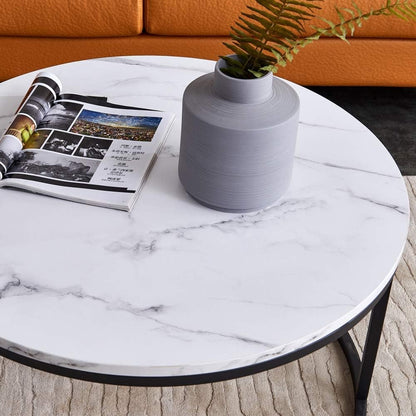 Bijzettafel – Salontafel – Koffietafel – Tafeltje – Stapelbare Tafels – Modern Design – Zwart Metalen Frame – Marmerlook Tafelblad