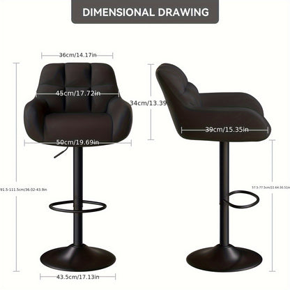 Modern Bar Stool Set of 2, Ergonomic, Adjustable Metal Frame with Backrest and Armrests, Bar Stools, Kitchen Island Bar Stools for Kitchen Islands, Home Bars, Restaurants [2 Colors Available].