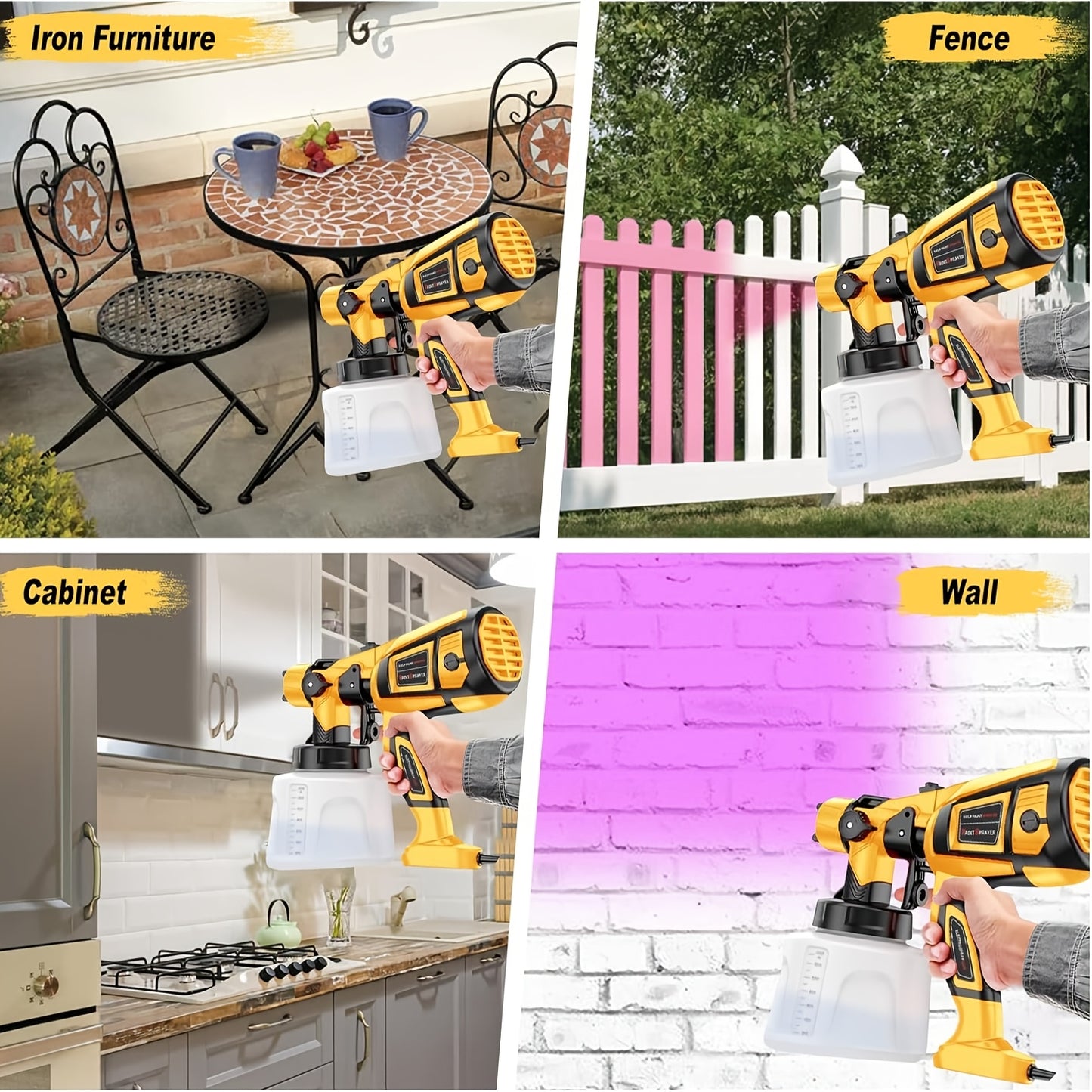 1000W 1400ml Electric Spray Gun High Power HVLP Paint Sprayer Auto Furniture Steel Coating Airbrush for Home DIY with 4 Nozzles