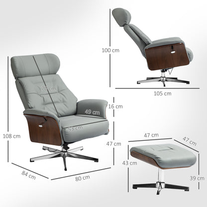 Relaxstoel – Fauteuil – TV Stoel – Verstelbare Leunstoel – Lichtgrijs – 360° Draaibaar – Verstelbare Rugleuning – Kunstleer Met Voetenbank