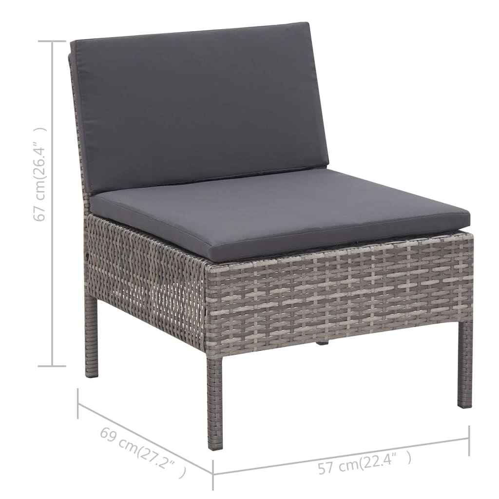 Loungebank – Loungeset – Tuinbank – Tuinmeubel – Balkonbank – Weerbestendig PE Rattan – Stevig Stalen Frame – 3-delig – Inclusief Comfortabele Kussens – Grijs