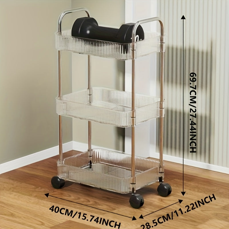 Acryl Karretje – Opbergwagen – Rolcontainer – Trolley – Opbergkar – 3-Laags Transparant – 40x29x70 cm – Met Remmen – Stevig & Mobiel