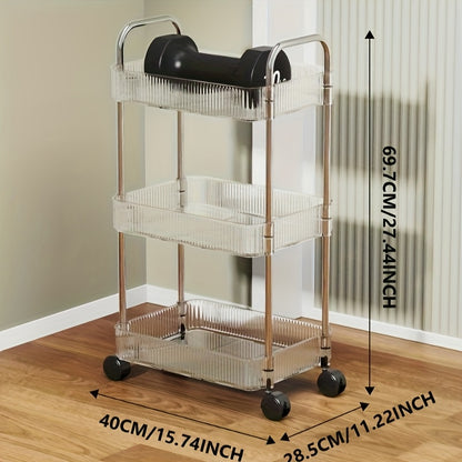 Acryl Karretje – Opbergwagen – Rolcontainer – Trolley – Opbergkar – 3-Laags Transparant – 40x29x70 cm – Met Remmen – Stevig & Mobiel