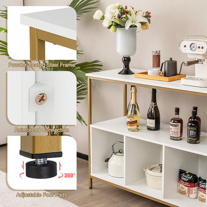 Buffetkast – Dressoir – Opbergkast – Keukenkast – Witte Kast – Stevig Hout en Roestvrij Staal – Ruime Open Plank en 3 Opbergvakken