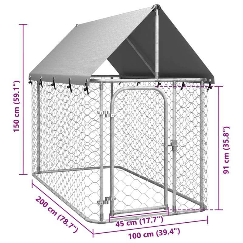 Hondenkennel – Hondenkooi – Hondenren – Buitenkennel – Dierenverblijf – Ruim 200x100x150 cm – Weerbestendig Staal Met Dak