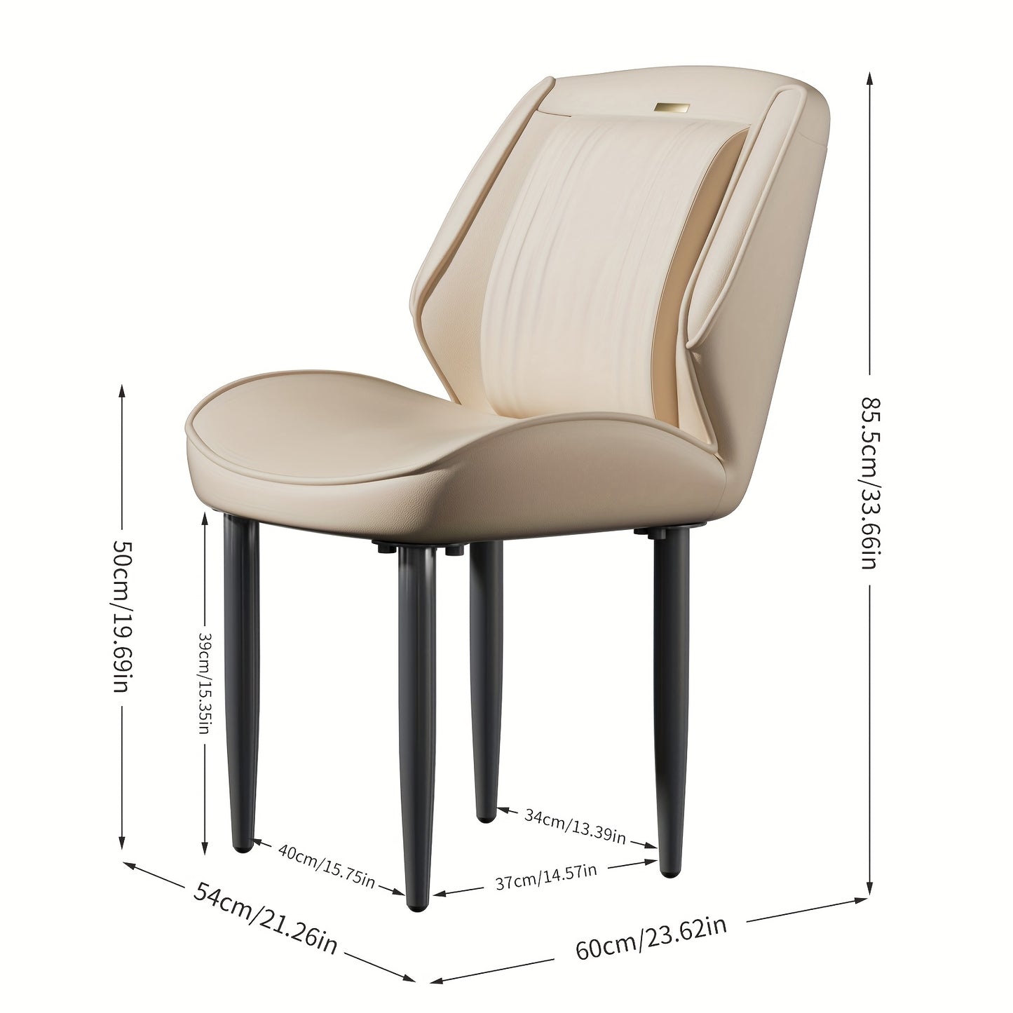 Eetkamerstoel – Stoel – Designstoel – Zwarte Stoel – Armless Stoel – PU Leder Bekleding – Metalen Poot – Set Van 2 – Licht Kaki & Donkergrijs – Comfortabele Brede Rugleuning – Stevige Aluminium Poten