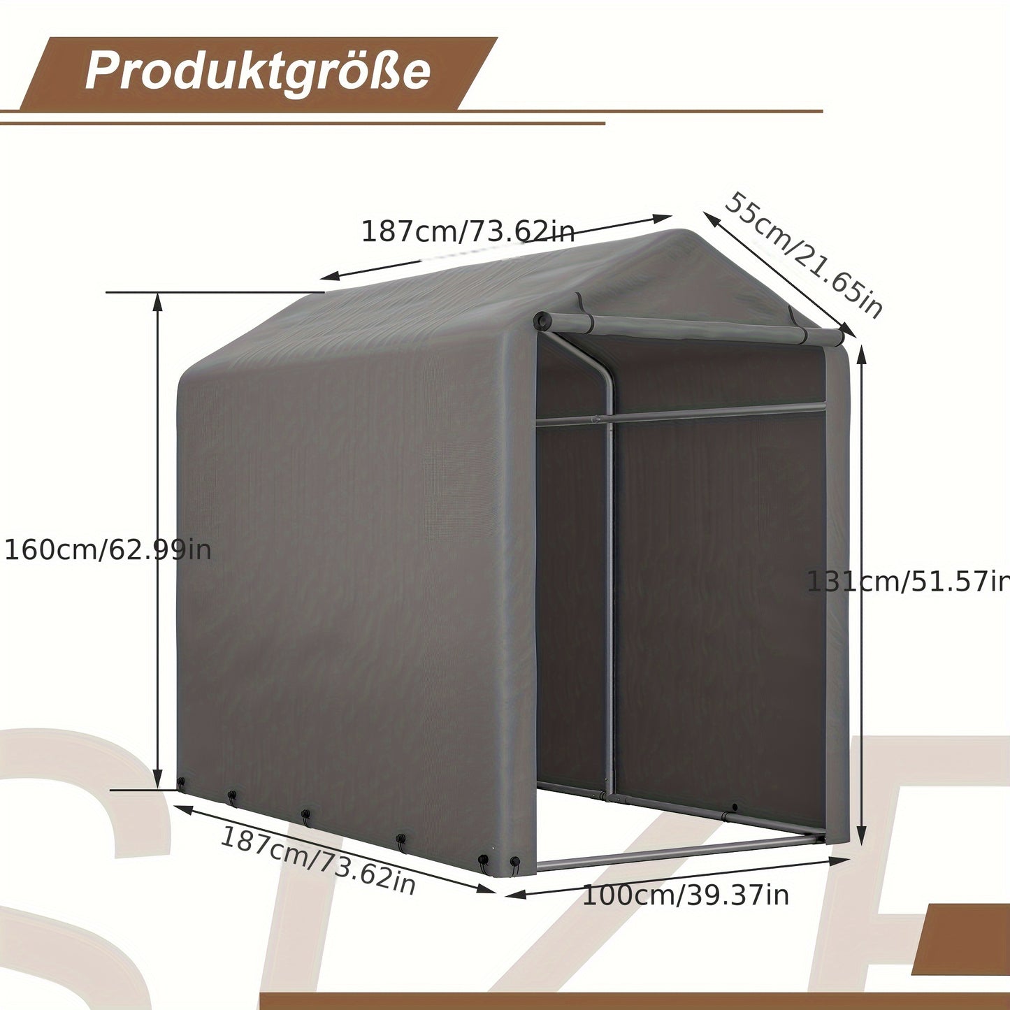 Fietsenstalling – Fietsenberging – Fietsberging – Fietsenhok – Tuinschuur – Staal Frame – Waterbestendige Donkergrijze Hoes – 187x100x160 cm