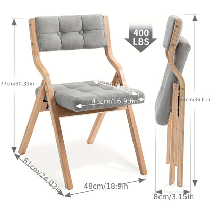 Klapstoel – Vouwstoel – Eettafelstoel – Opvouwbare Stoel – Houten Stoel – Stevig Hardhout – Comfortabel Met Grijs Kussen