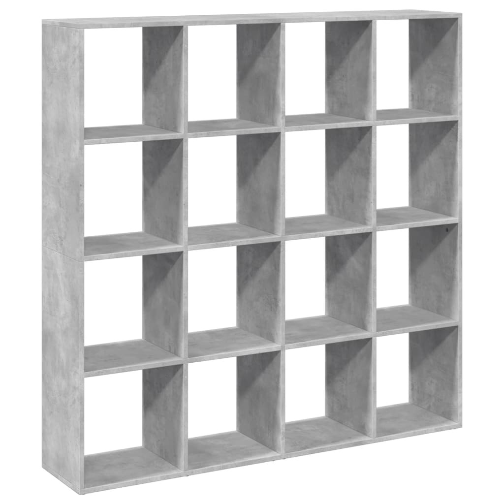 Boekenkast – Boekenrek – Opbergkast – Vakkenkast – Roomdivider – Betongrijs – 16 Open Vakken – Hoogwaardig Hout
