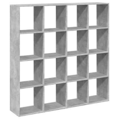 Boekenkast – Boekenrek – Opbergkast – Vakkenkast – Roomdivider – Betongrijs – 16 Open Vakken – Hoogwaardig Hout