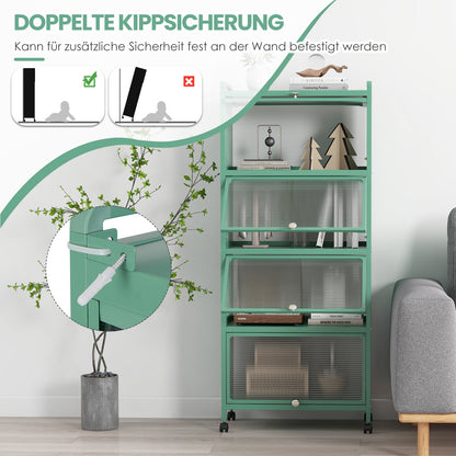 Bakkersrek – Keukenrek – Opbergkast – Magnetronstandaard – Keukenkast – Vijflaagse Mobiele Opberger – Met Klapdeurtjes en 4 Zwenkwieltjes