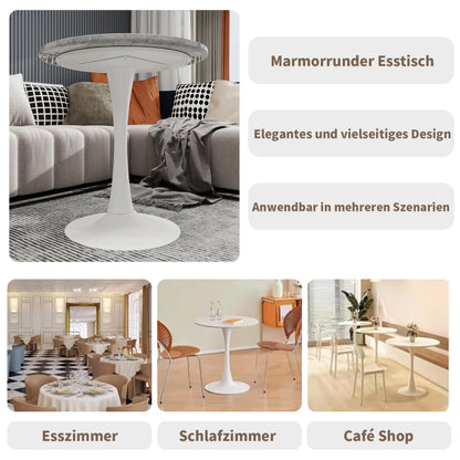 Ronde Salontafel – Bijzettafel – Koffietafel – Eettafel – Tafel – Kunstmarmer Blad – Lichtgrijze IJzeren Poot – 70 cm Diameter – Geschikt voor 2-4 Personen