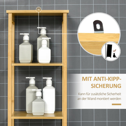 Bamboe Badkamerkast – Smalle Kast – Opbergkast – Badkamer Meubel – Hoog Kastje – Duurzaam Bamboe – Kantelbeveiliging – Compact 34x30x173 cm