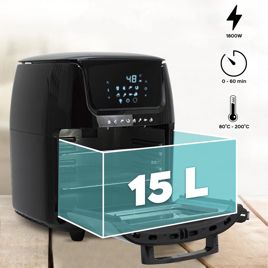 Airfryer – Heteluchtfriteuse – Airfry Oven – Digitale Friteuse – 15L Capaciteit – 1800 Watt – 8 Kookprogramma’s – Touchscreen Display