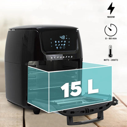 Airfryer – Heteluchtfriteuse – Airfry Oven – Digitale Friteuse – 15L Capaciteit – 1800 Watt – 8 Kookprogramma’s – Touchscreen Display
