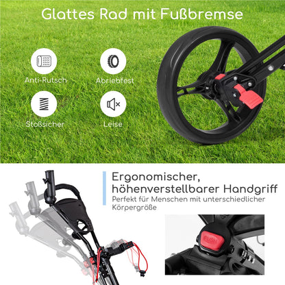 Golftrolley – Golfkar – Golfwagen – Golfcaddy – 3-Wiel Trolley – Aluminium – Inklapbaar met Parapluhouder & T-Stukhouder – Zwart