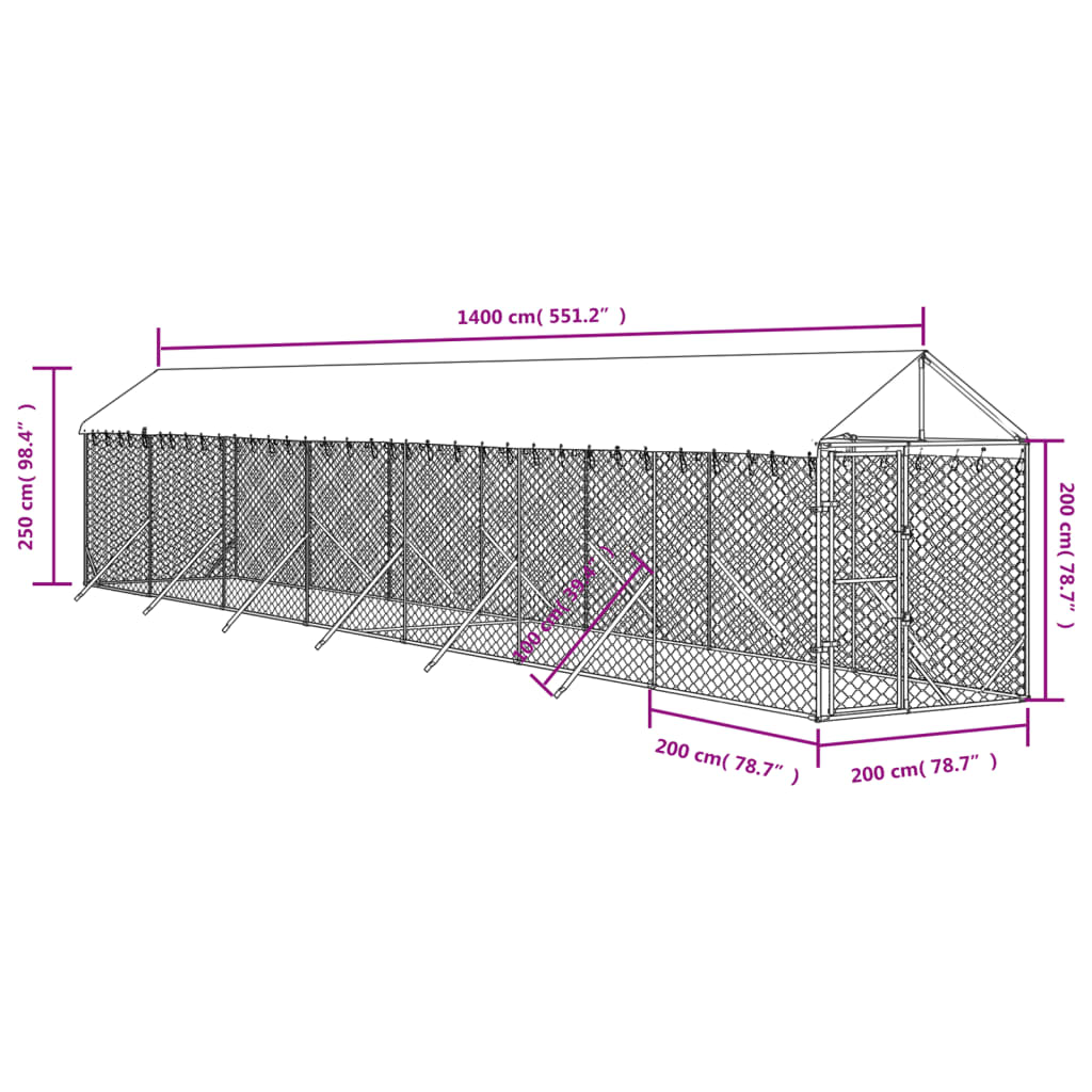 Buitenren Voor Huisdieren – Hondenren – Konijnenren – Kippenren – Dierenren – Stevige Gegalvaniseerde Stalen Constructie – Water- En UV-Bestendig Dak – Variant 2x14x25m