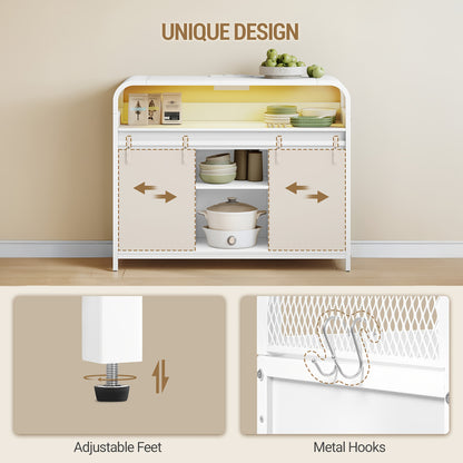 Sideboard with LED Lighting, Kitchen Cabinet with Power Strip, Storage Cabinet with 2 Sliding Doors, Adjustable Dividers, Kitchen, Dining Room, 35 X 100 X 80cm, Kitchen Sideboard Cabinet, Pantry Cabinet for Kitchen, Cupboard