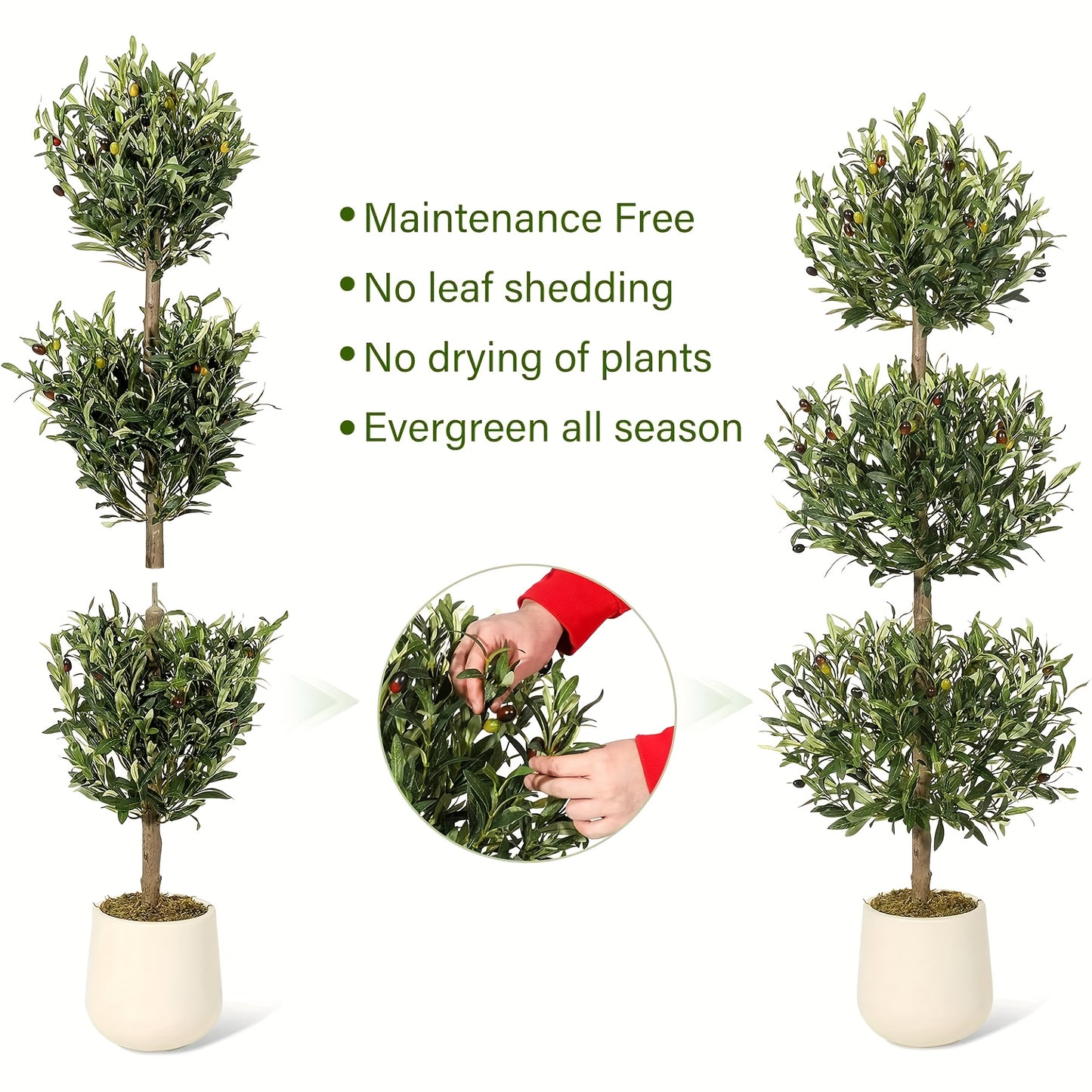 Olijboom Kunstplant – Kunst Olijfboom – Nep Olijfboom – Kunstboom – Kunstplanten – Set Van 2 – 152 cm Hoog – Mosbedekte Stam – Wit Geverfde Pot – Onderhoudsvrij – Duurzaam Kunststof