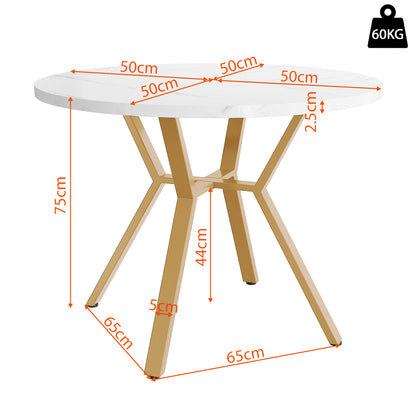 Modern BTM Round Dining Table, Marble Table with Marble Optic Table Top, Stable X-Shaped Metal Frame, Dining Table for 2-4 People, Ø100 Cm, White/Black