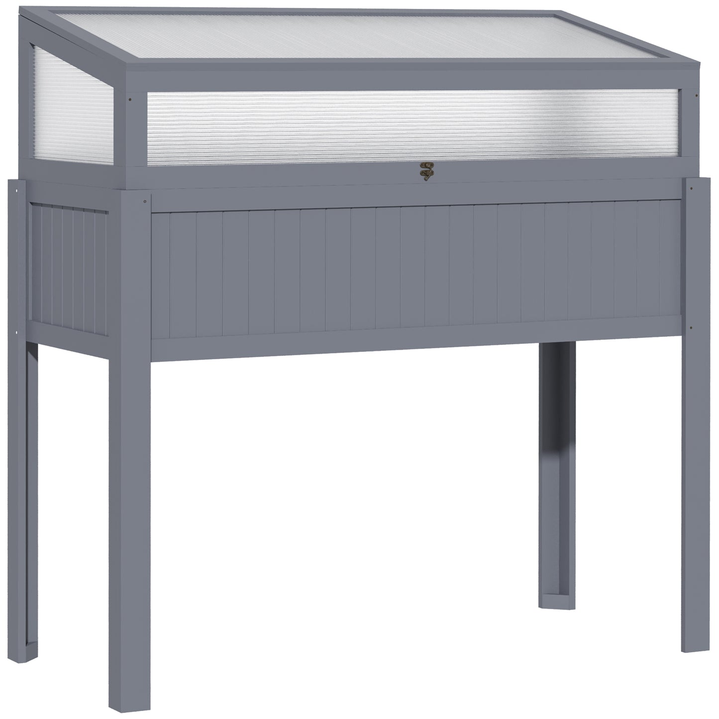 Houten Verhoogde Tuinbak – Koude Kas – Groentebak – Kruidenbak – Tomatenkas – Grijs – Polycarbonaat Afdekking – 120 x 54 x 122 cm