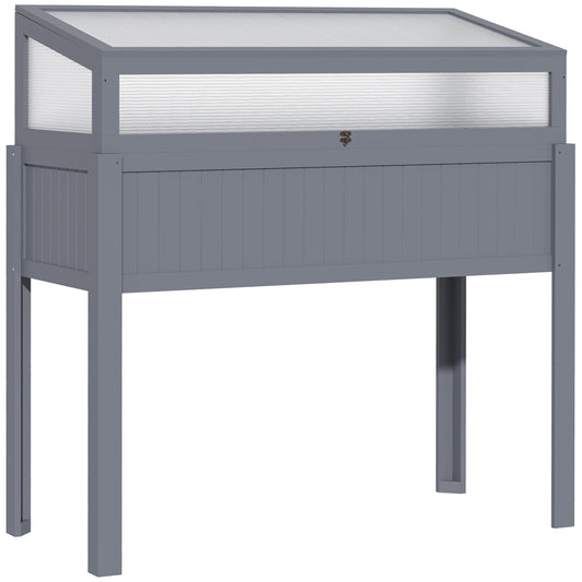 Houten Verhoogde Tuinbak – Koude Kas – Groentebak – Kruidenbak – Tomatenkas – Grijs – Polycarbonaat Afdekking – 120 x 54 x 122 cm