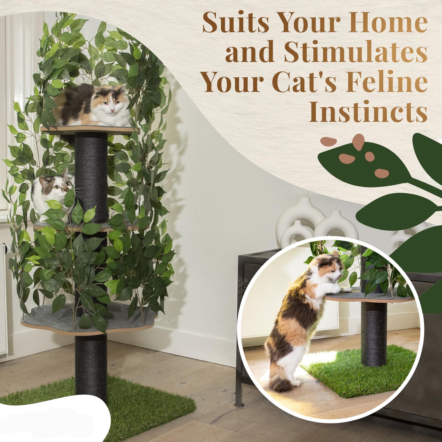 Krabpaal – Kattenboom – Kattenhuis – Kattentoren – Krabmeubel – Multi-level Design – Duurzaam Vezelplaat – Natuurinspiratie Groen