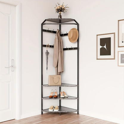 Hoekkapstok Metaal – Kapstok Staander – Schoenenrek – Halboom – Opbergmeubel – Anti-Kiep Basis – Smal Design 180 cm – Moderne Grijze Afwerking
